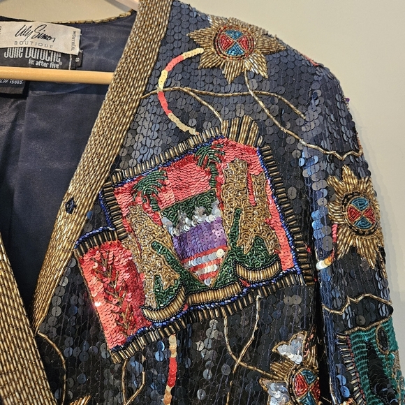 Lily Simon Vintage Silk Beaded Handmade Multicolor Women's Blazer Jacket Size 8. - Picture 4 of 16